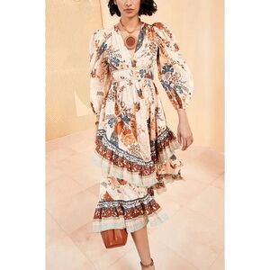 Ulla Johnson Midi Long-Sleeve Ruffle Floral Portia Dress